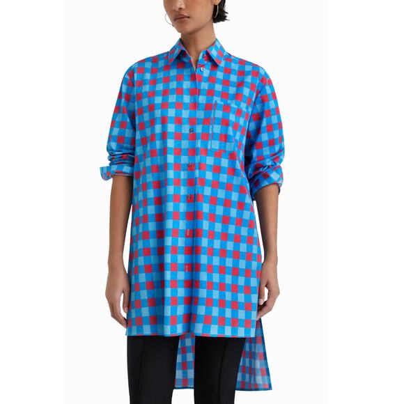 DESIGUAL X STELLA JEAN Oversized Pink Blue Plaid Long Sleeve Button Down Shirt S - Picture 8 of 9